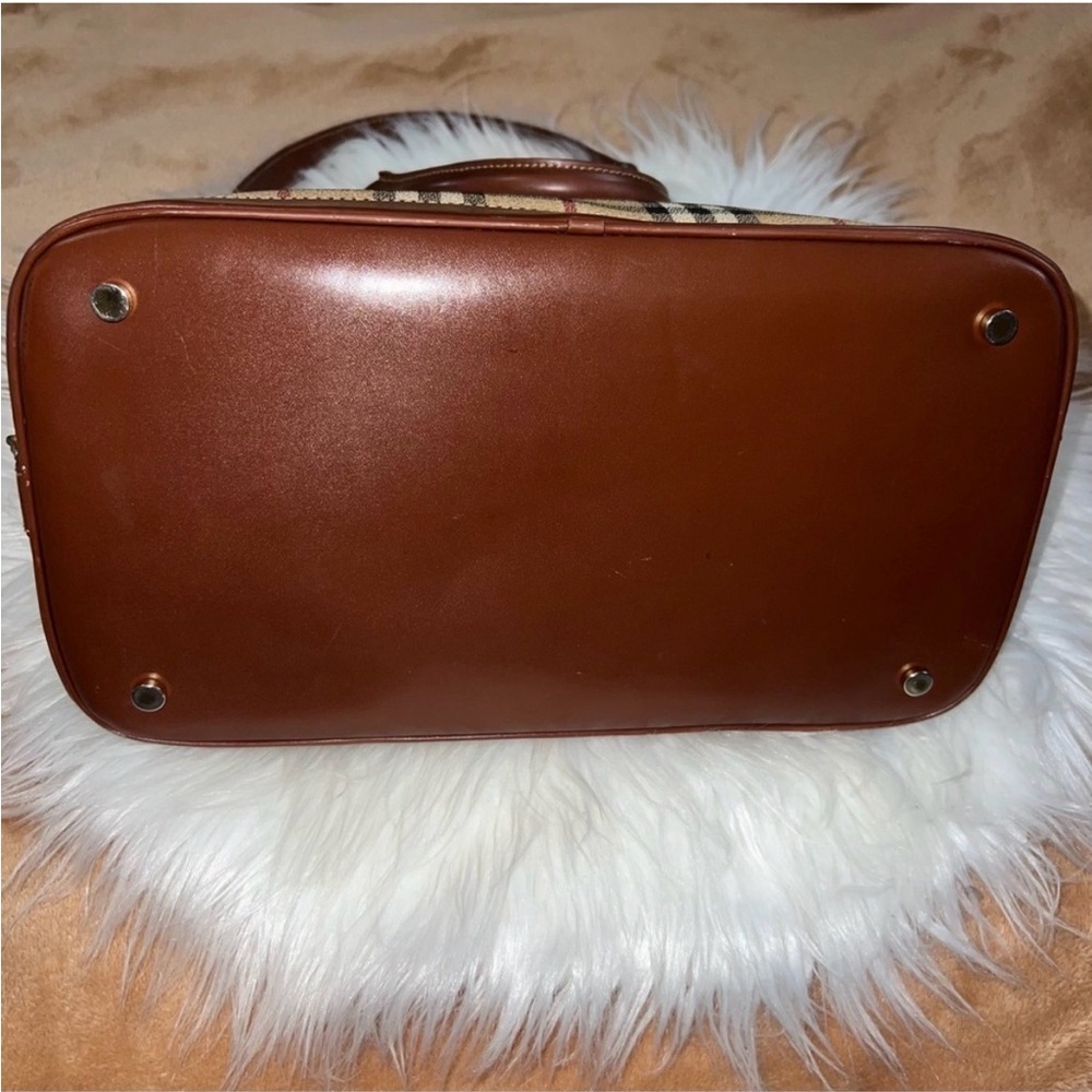 Classic Plaid Satchel Handbag in Beige and Brown - Picture 2 of 13